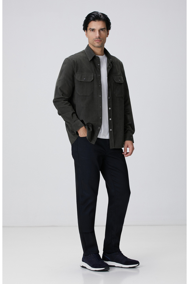 Haki Fitilli Kadife Gömlek - 3