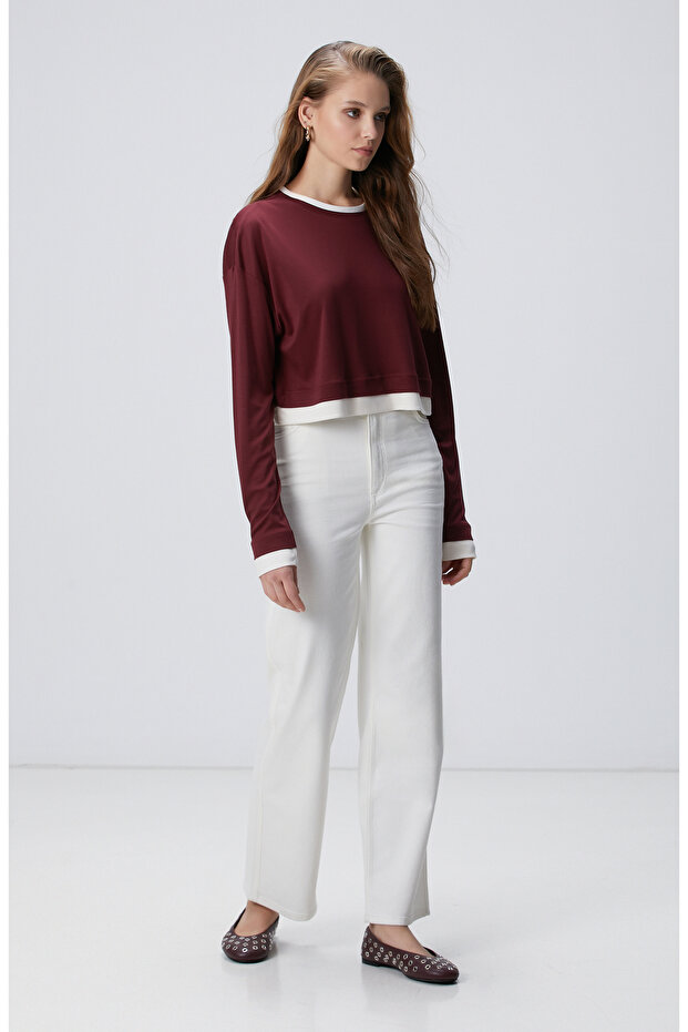 Bordo Çift Renkli T-shirt - 3