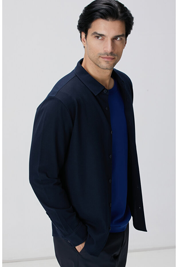 Lacivert Armürlü Gömlek - 2