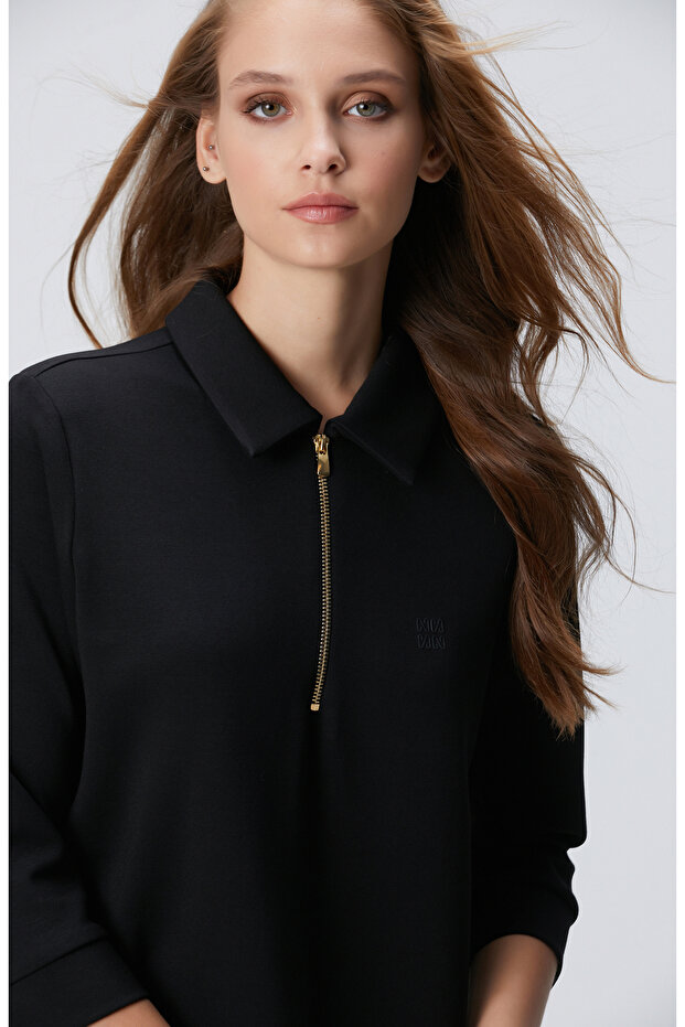 Siyah Polo Örme Elbise - 4