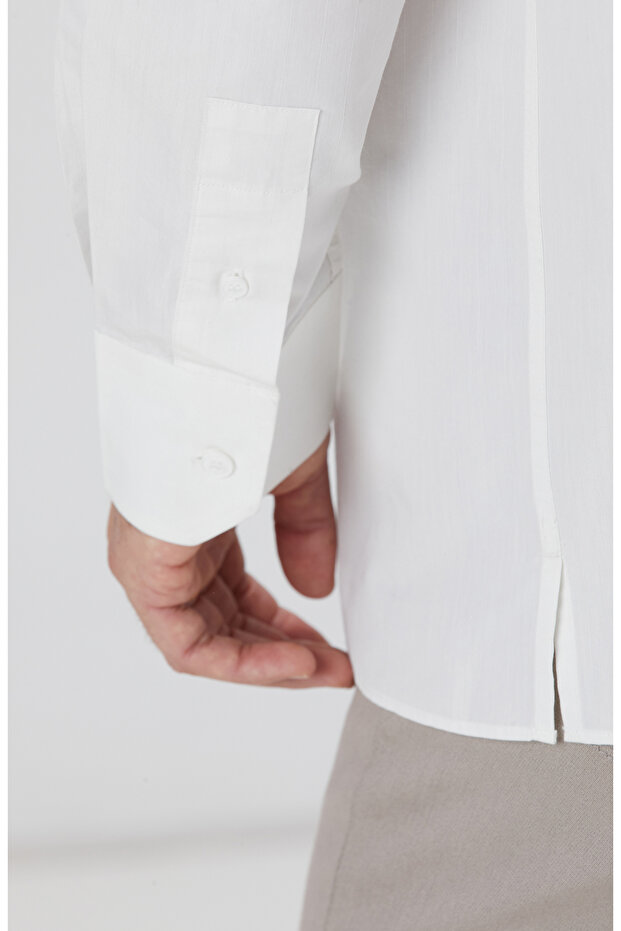 Ekru Çizgili Gömlek - 7