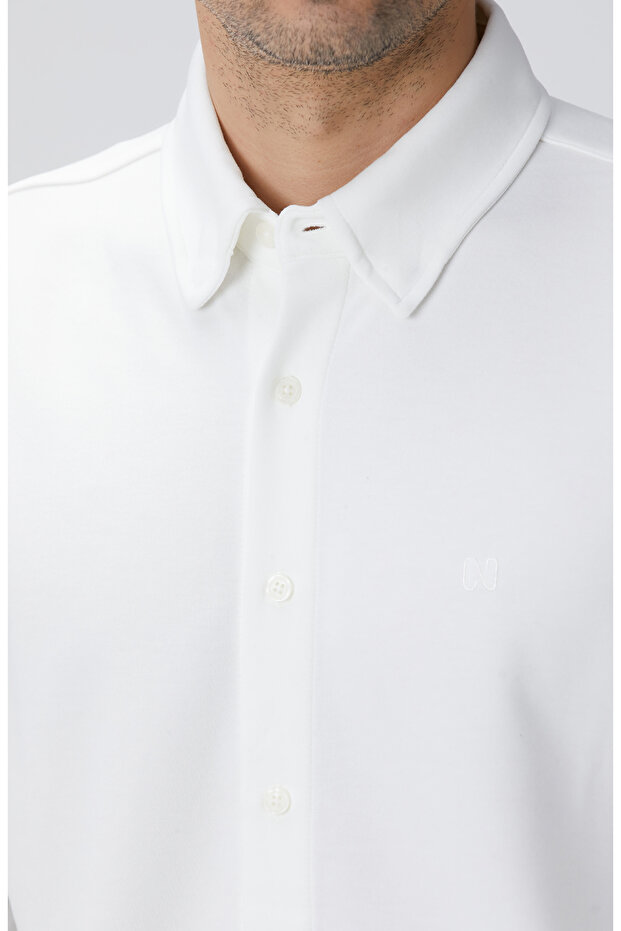 Kırık Beyaz Uzun Kollu Örme Gömlek - 7