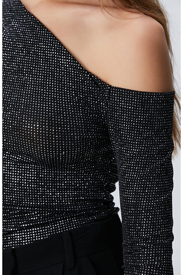 Siyah Simli Örme Bluz - 6