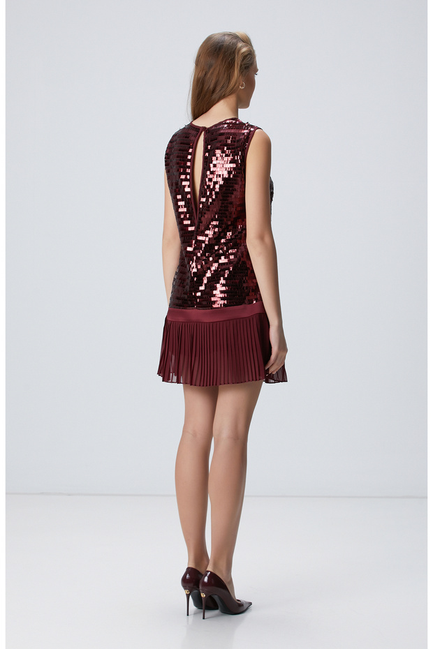 Vişne Payetli Mini Abiye Elbise - 6