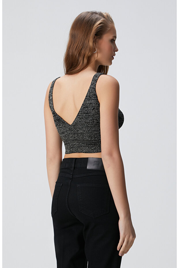 Siyah Simli Triko Büstiyer - 5