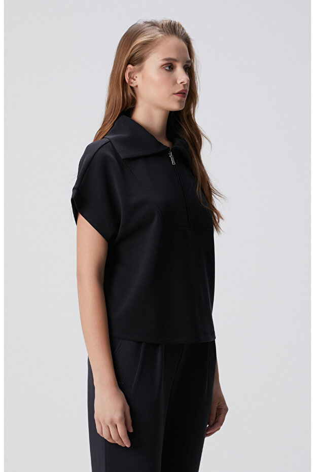 Siyah Modal Karışımlı Sweatshirt - 4