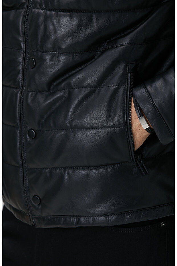 Siyah Kapitoneli Deri Mont - 7