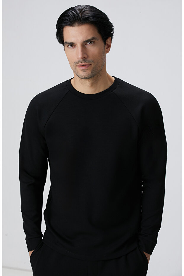 Siyah Bisiklet Yaka Basic Sweatshirt - 2