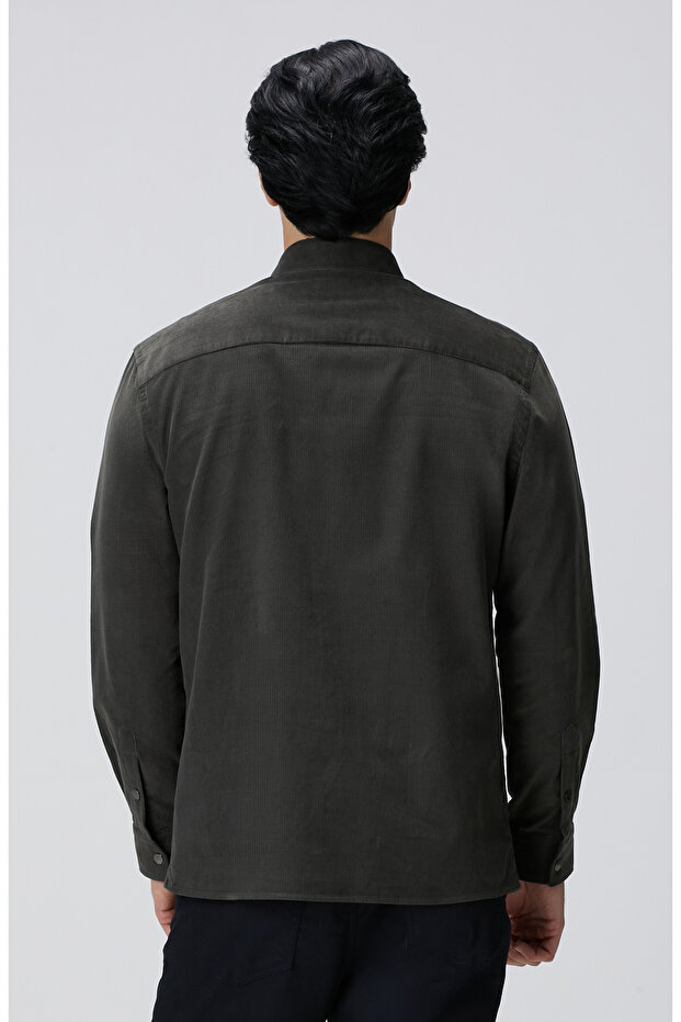 Haki Fitilli Kadife Gömlek - 5