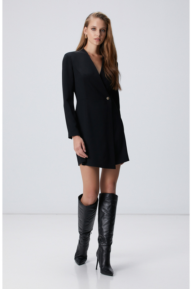 Siyah Aksesuarlı Mini Elbise - 3