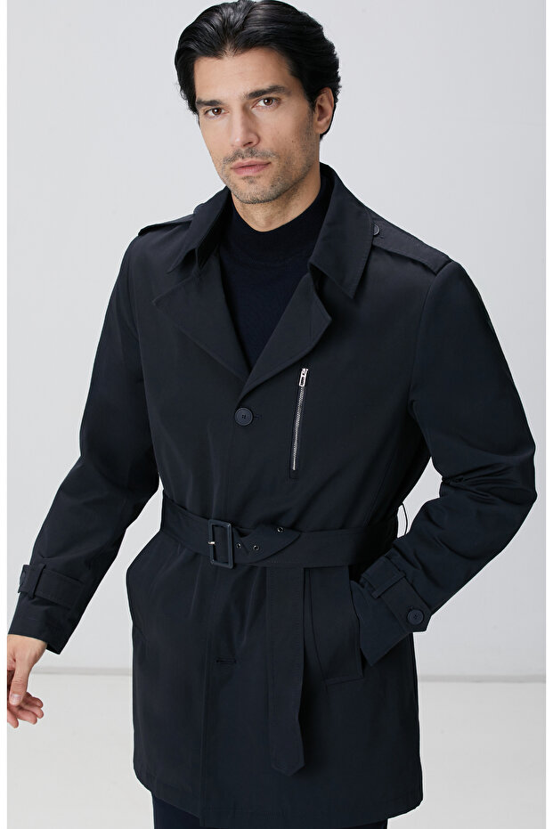 Lacivert Kuşaklı Pardösü - 2