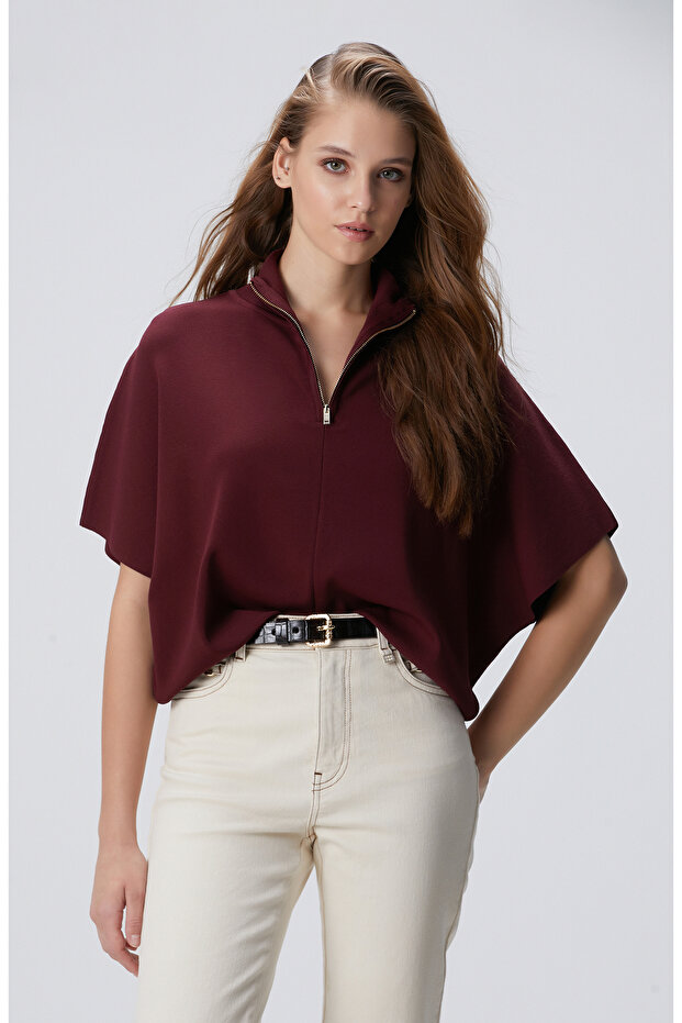 Vişne Bol Form Basic Triko Kazak - 1