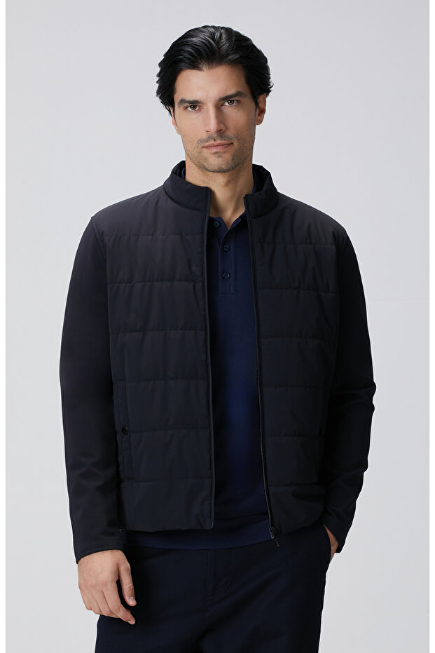 Lacivert Triko Kollu Mont - 1