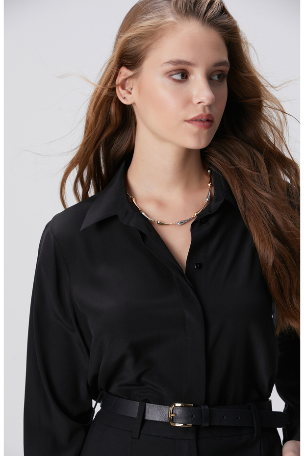 Limited Siyah İpek Gömlek - 2