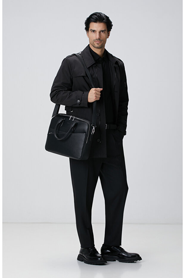 Siyah Yün Karışımlı Gömlek - 3