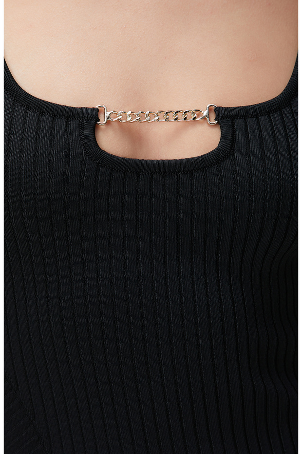 Siyah Mini Triko Elbise - 6