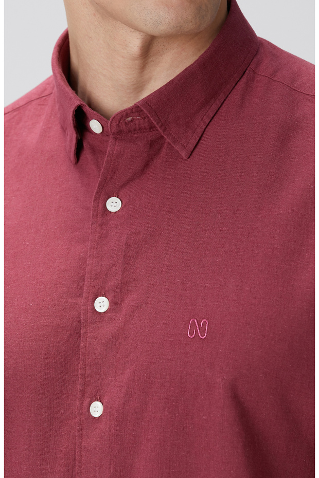 Bordo Keten Gömlek - 6