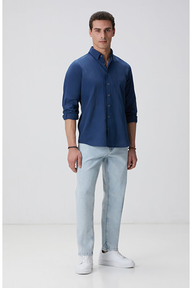 Indigo Mikro Desenli Gömlek - 3