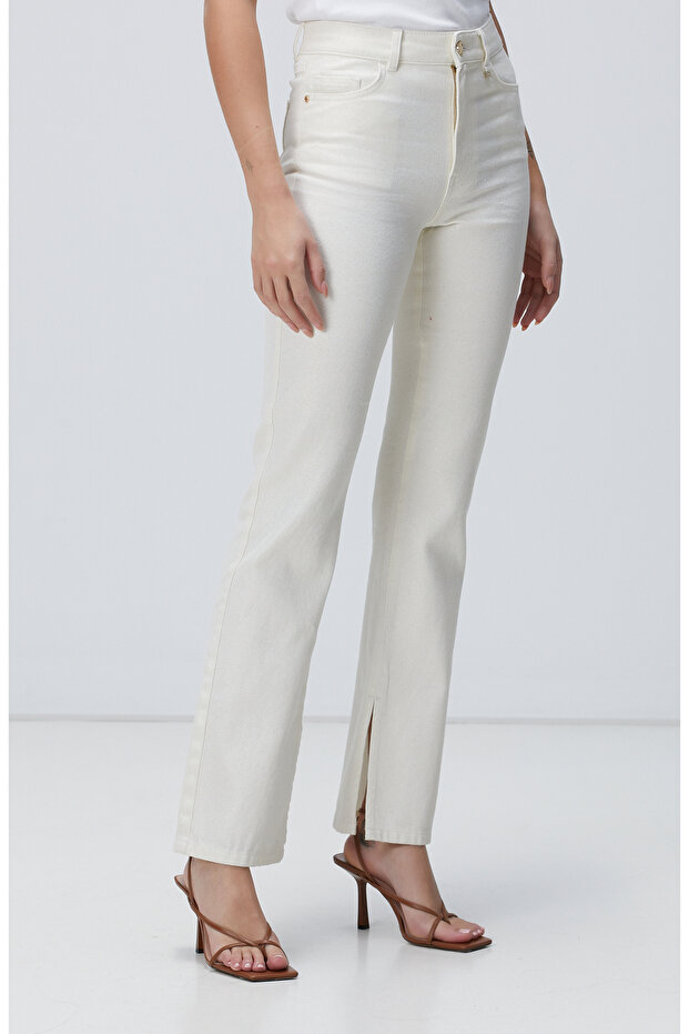 Ekru Simli Denim Pantolon - 3