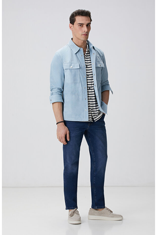 Açık Mavi Süet Mont - 3