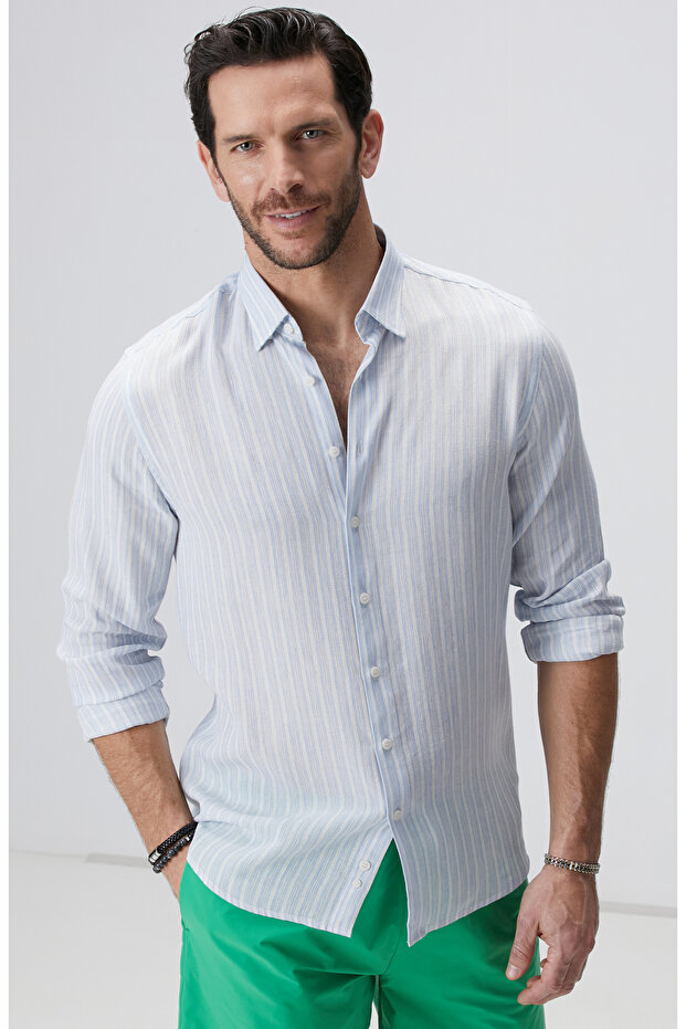 Mavi Beyaz Çizgili Gömlek - 1