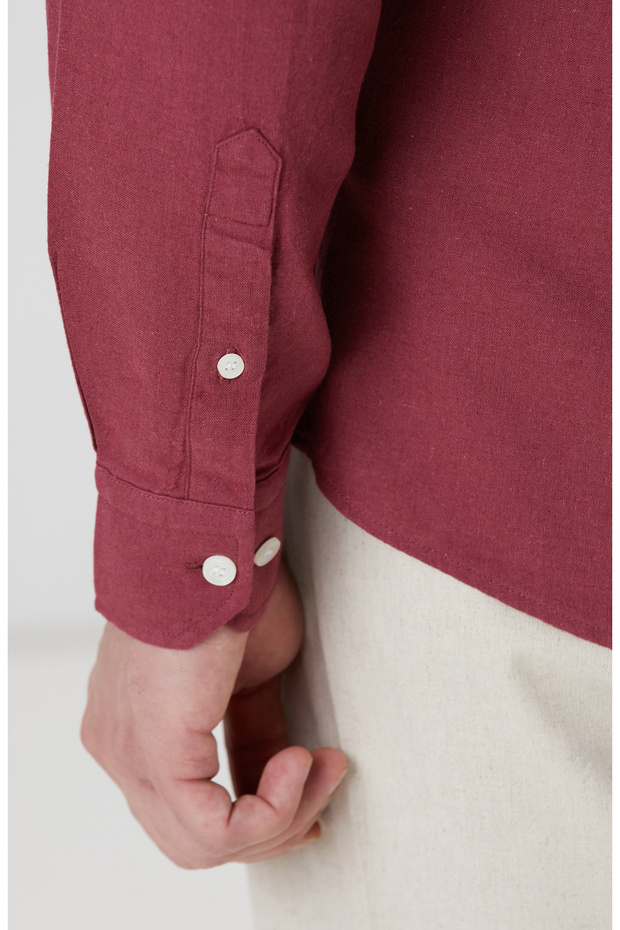 Bordo Keten Gömlek - 7