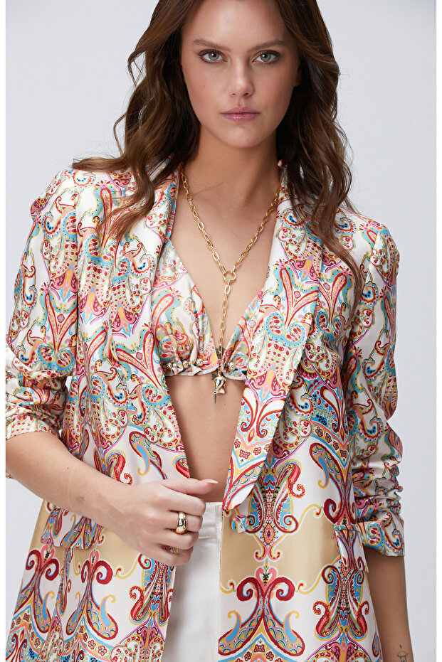 Bej Şal Desenli Ceket - 4