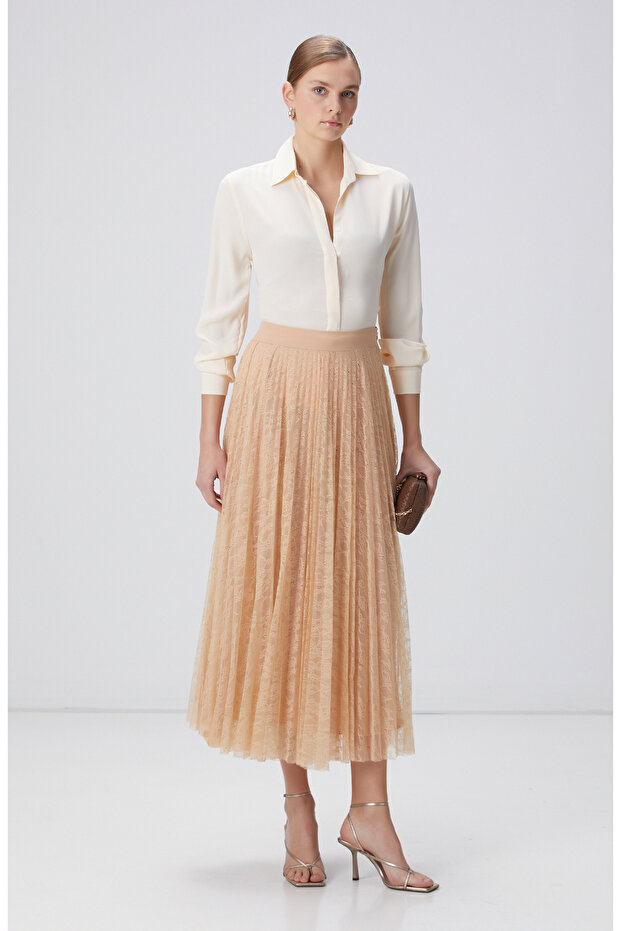 Limited Bej Midi Dantel Etek - 4