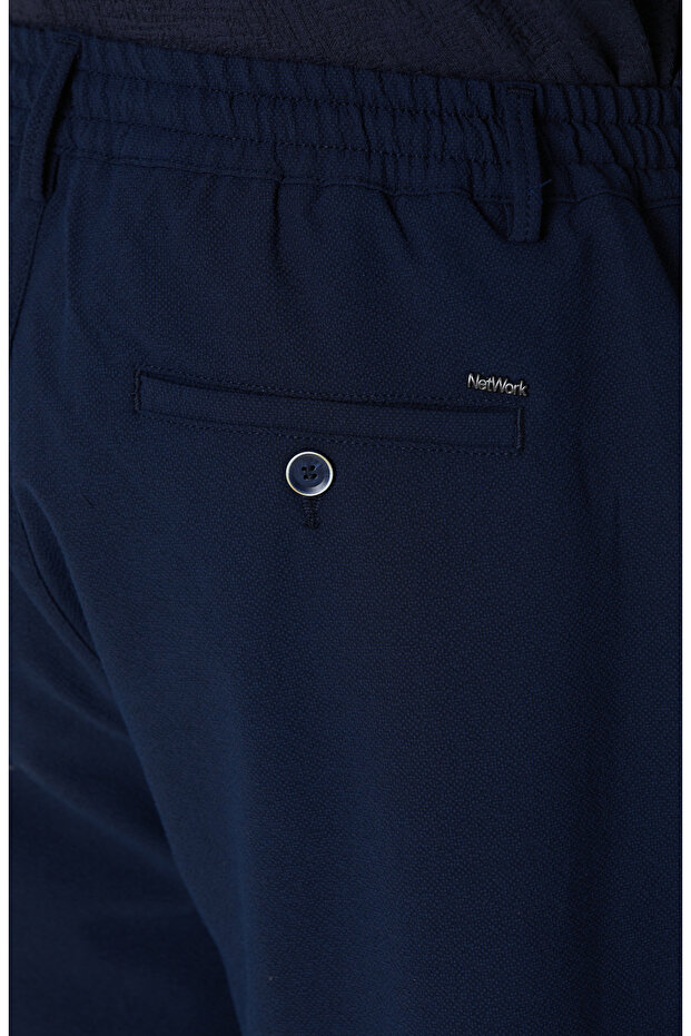 Lacivert Gofre Desenli Şort - 5