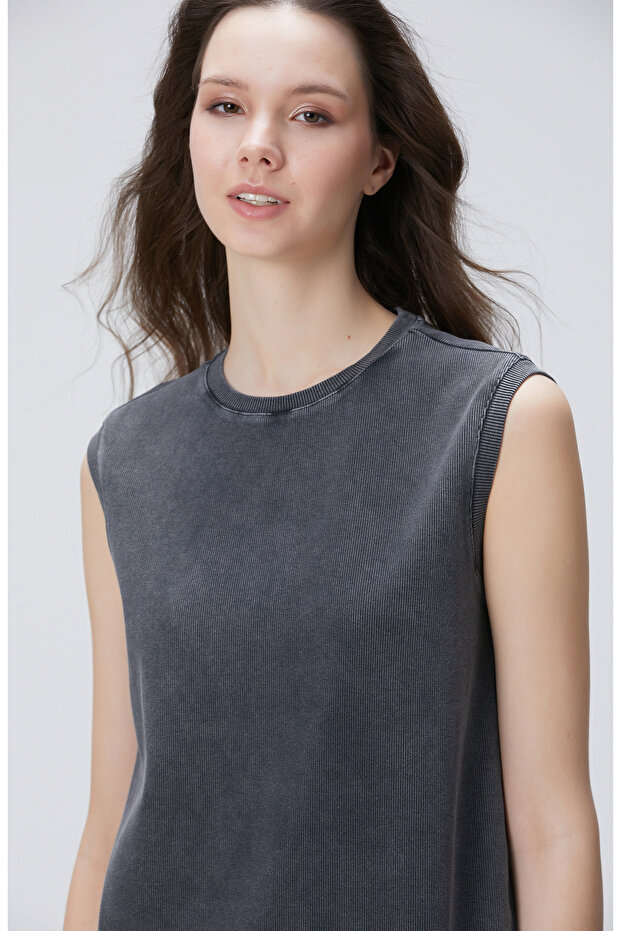 Antrasit Diz Boy Elbise - 2