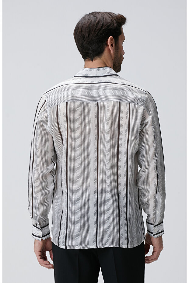 Siyah Beyaz Keten Gömlek - 5