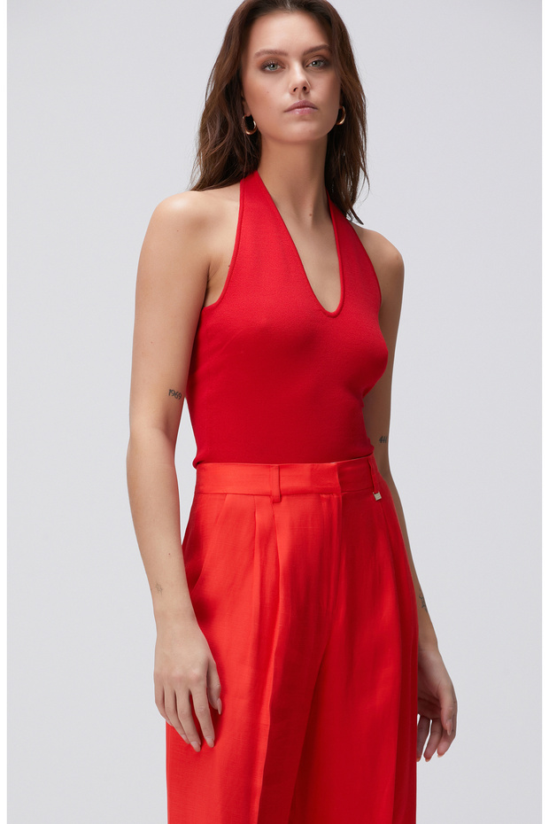 Kırmızı Bodysuit Form Triko - 4
