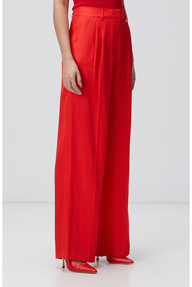 Kırmızı Keten Pantolon - 3