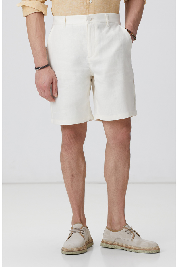 Ekru Keten Chino Şort - 2