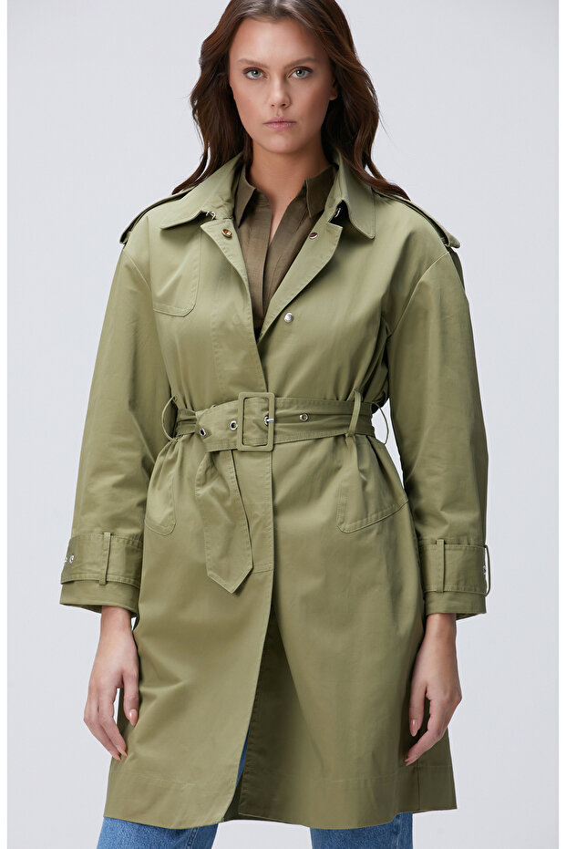 Haki Kemerli Pardösü - 5