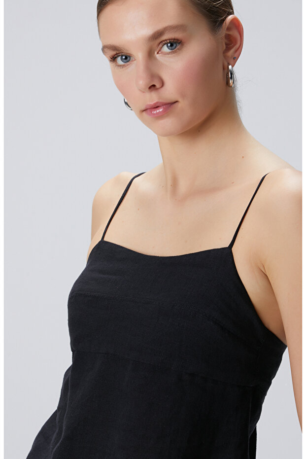 Siyah Keten Plaj Bluz - 2