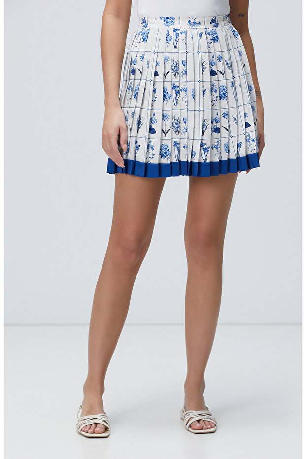 Mavi Desenli Etek - 3