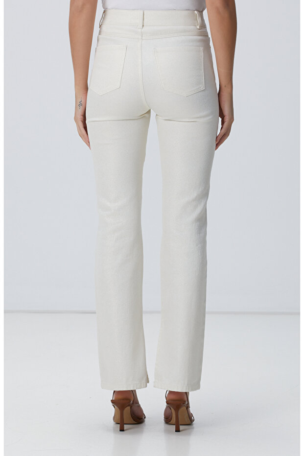 Ekru Simli Denim Pantolon - 4