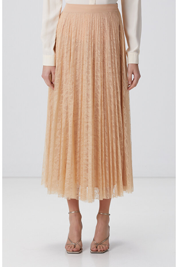 Limited Bej Midi Dantel Etek - 2