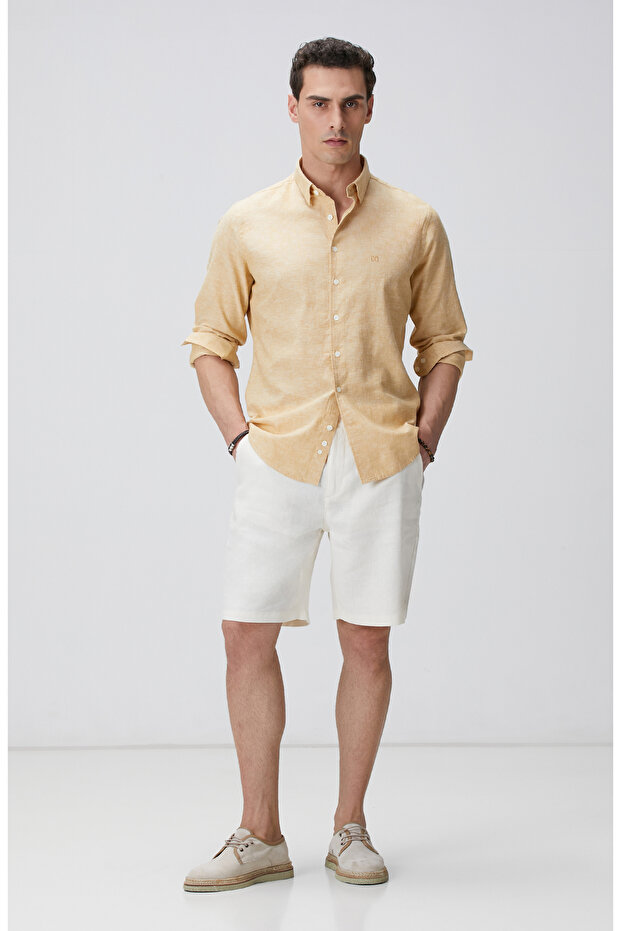 Ekru Keten Chino Şort - 1