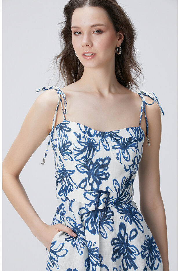 Mavi Maxi Keten Elbise - 2