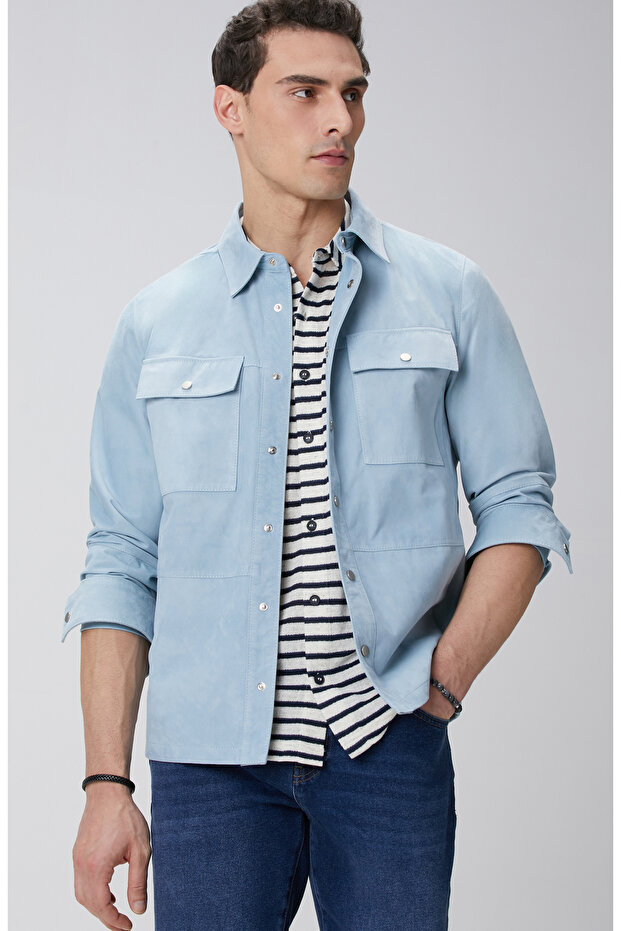 Açık Mavi Süet Mont - 2