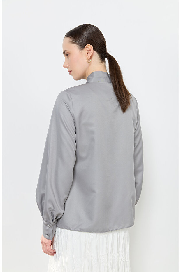 Fiyonklu Basic Gömlek Gri - 6