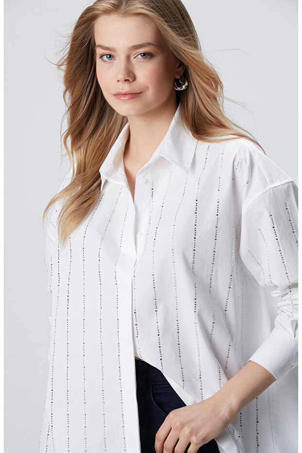 Beyaz Taş Baskılı Gömlek - 2