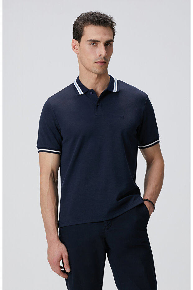 Lacivert Polo Yaka Örme T-shirt - 1