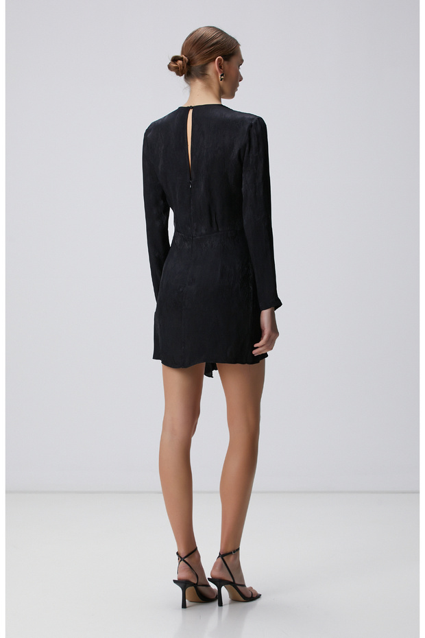 Siyah Jakar Desenli Mini Elbise - 5