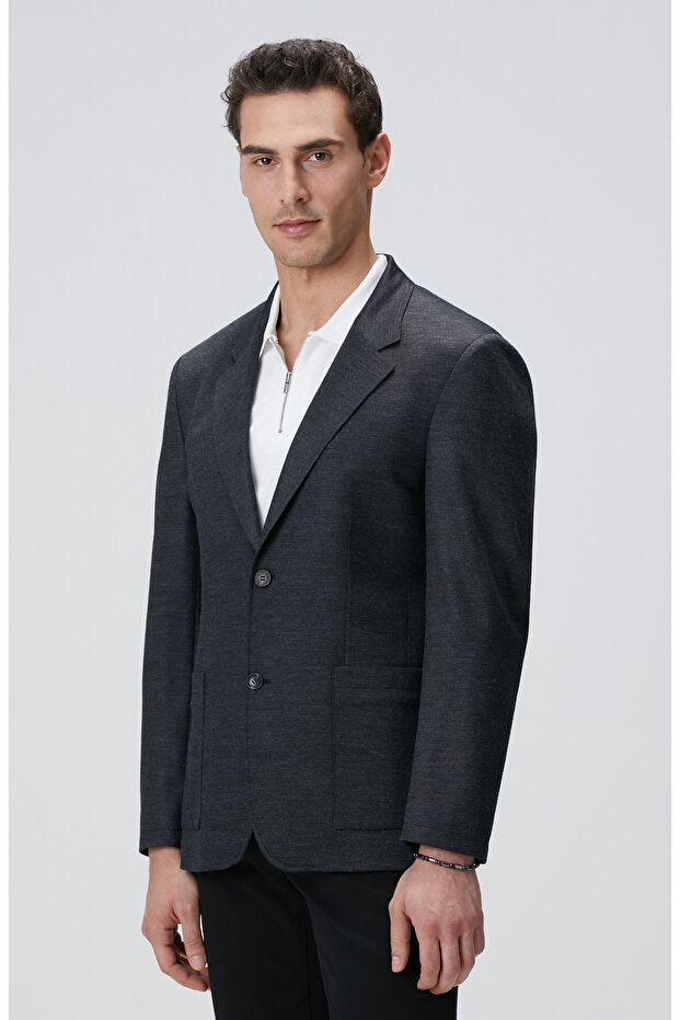 Antrasit Yün Karışımlı Örme Ceket - 4