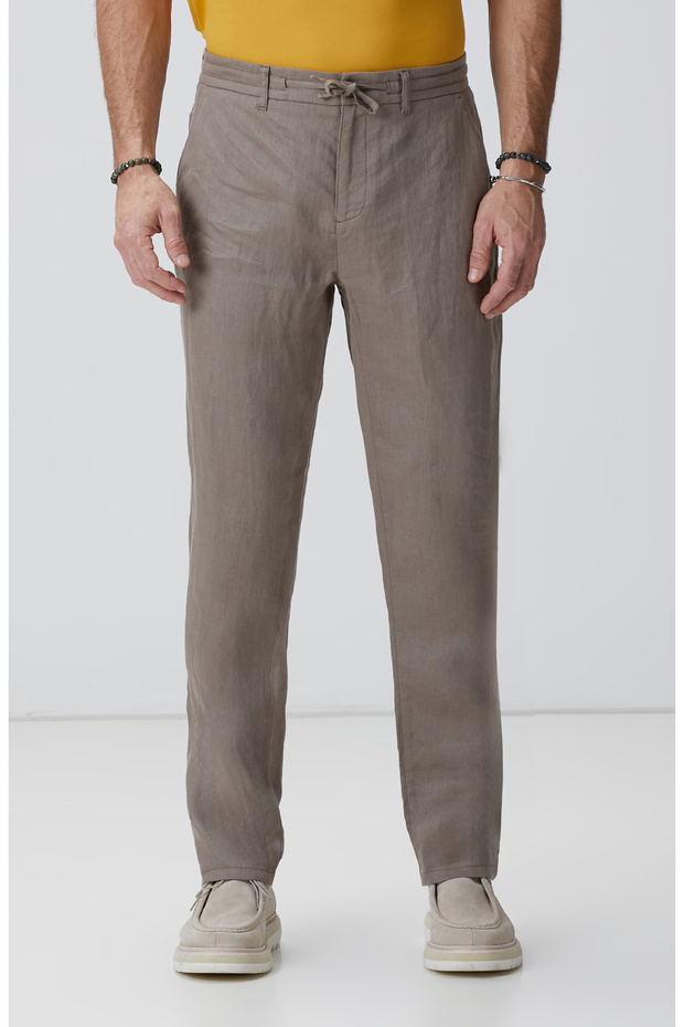 Bej Keten Pantolon - 2