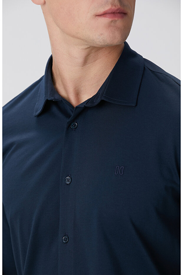 Lacivert Örme Gömlek - 6