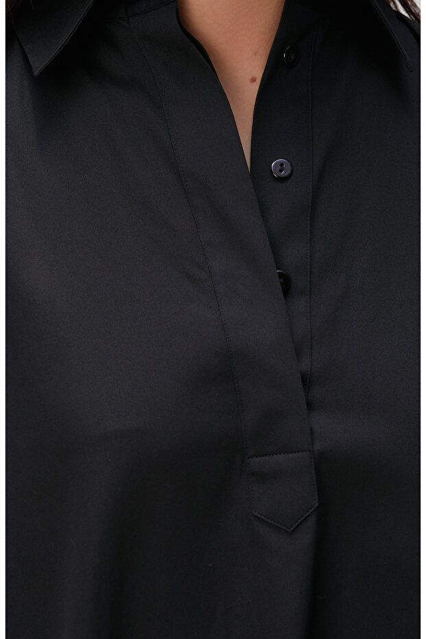 Siyah Mini Gömlek Elbise - 6